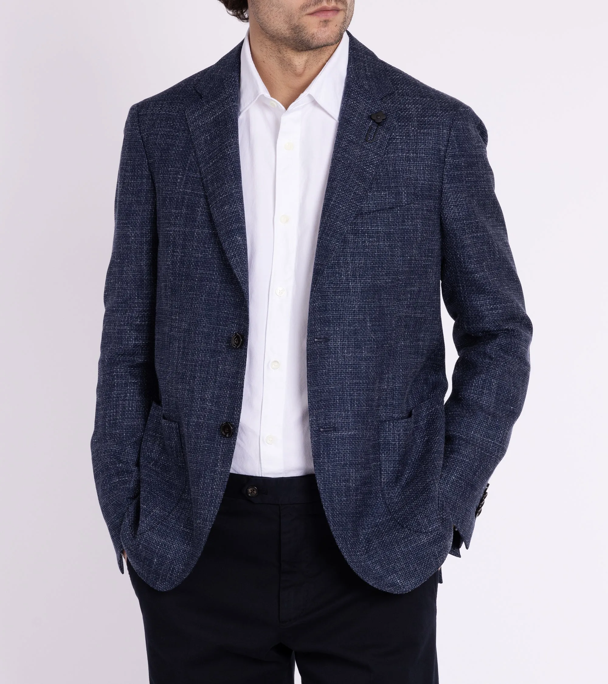 Lardini Wool Linen Silk Basketweave Jacket: Navy