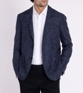 Lardini Wool Linen Silk Basketweave Jacket: Navy