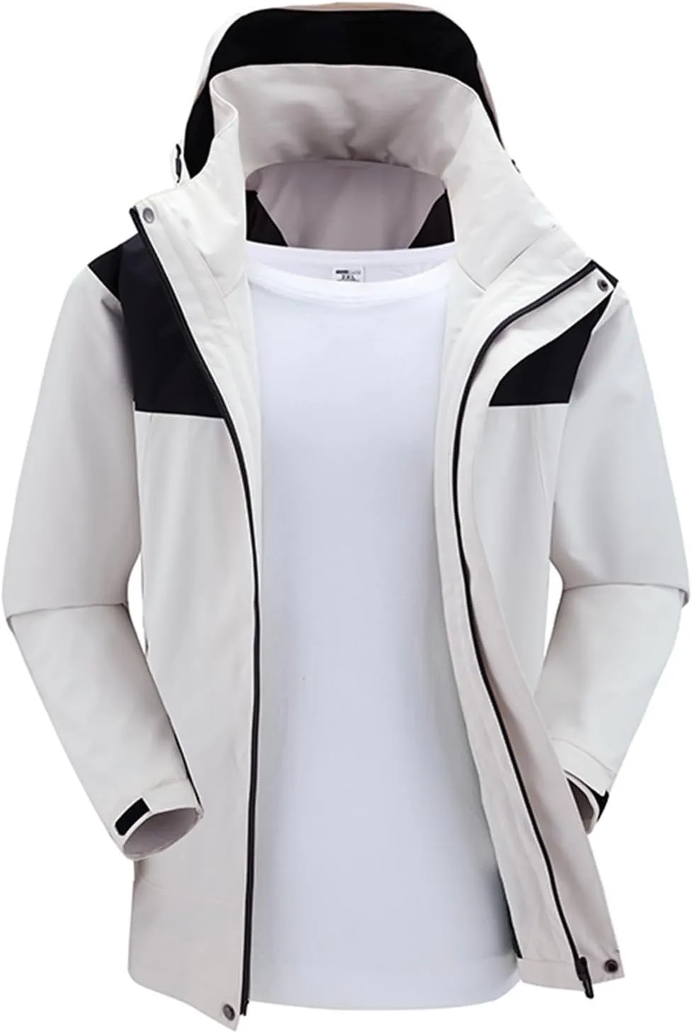 Lightweight Rain Jacket Men Full-Zip Winter Jacket Waterproof Hooded Fleece Athletic Jacket, Outdoor Windproof Jacket