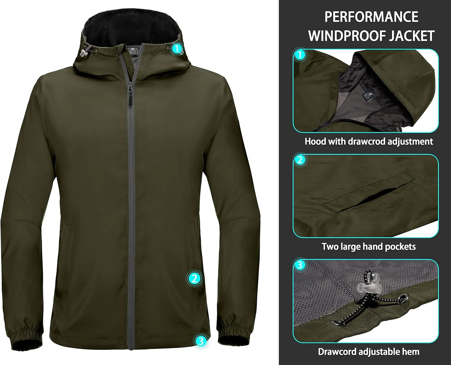 Little Donkey Andy Men’s Lightweight Breathable Windbreaker Golf Jacket UPF50  Windproof Outdoor Running Coat