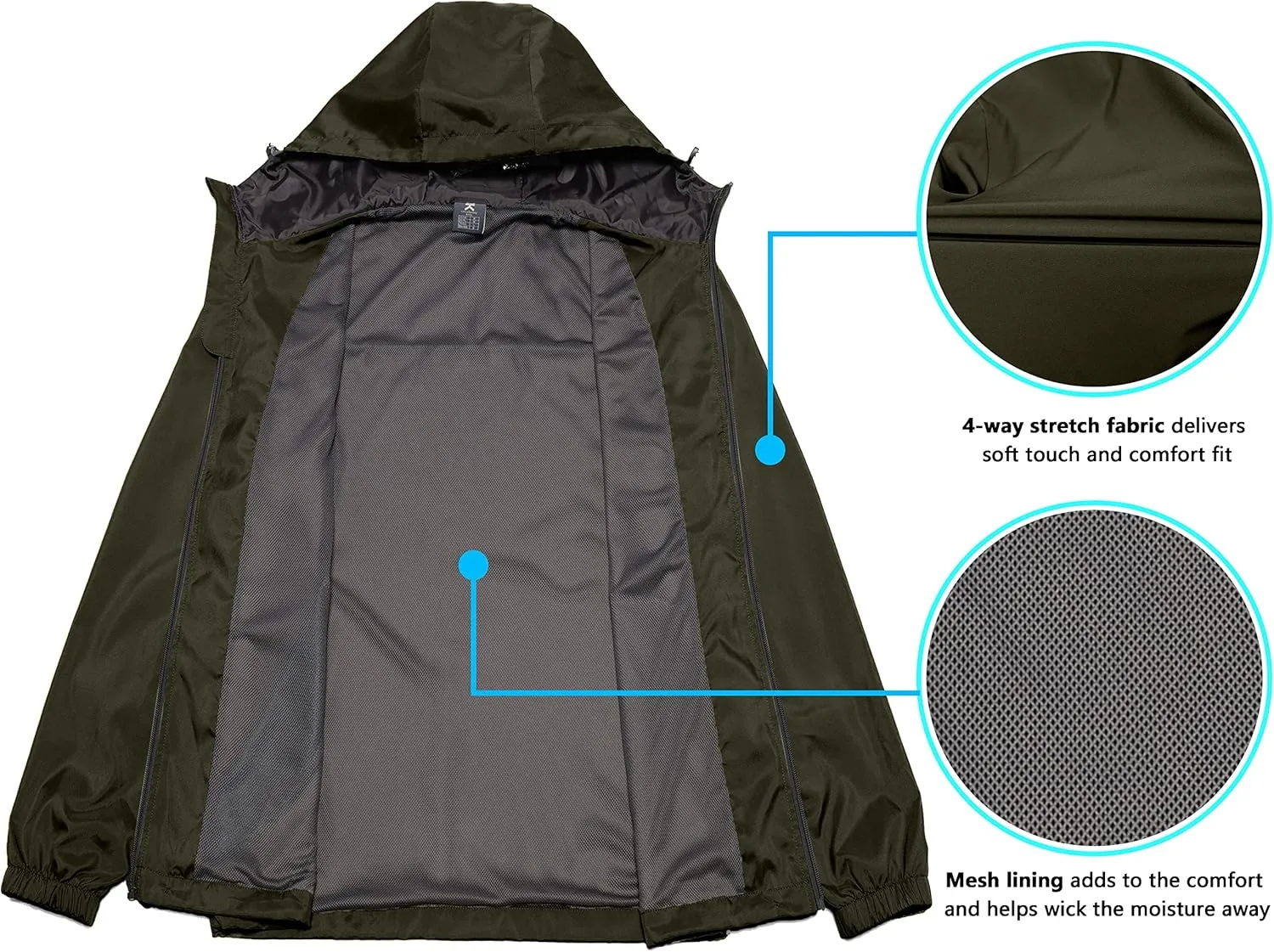 Little Donkey Andy Men’s Lightweight Breathable Windbreaker Golf Jacket UPF50  Windproof Outdoor Running Coat