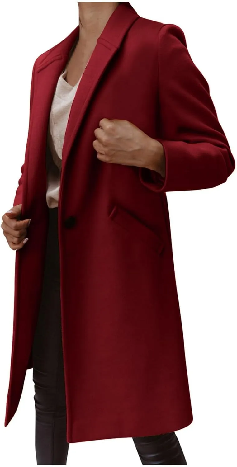 Long Trench Coat for Women Casual Button Down Jackets Trendy Lapel Neck Casual Jacket Fall 2023 Outerwear