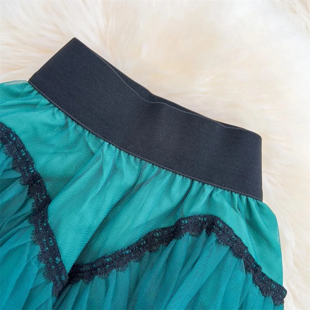 Maxi Tutu Tulle Skirt for Women Spring Summer Ruffles Tiered Mesh A Line High Waist Long Skirt Female