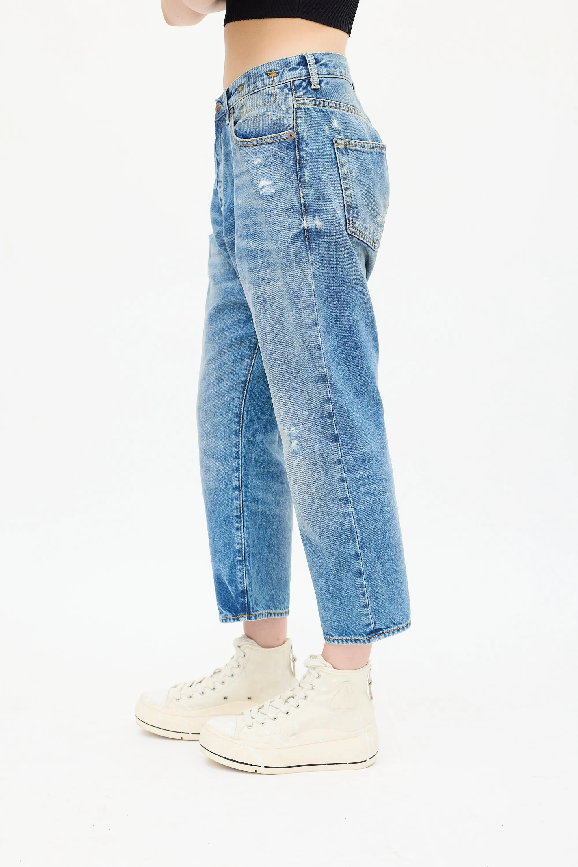 Medium Wash Bain Distressed Tailored Drop Jeans