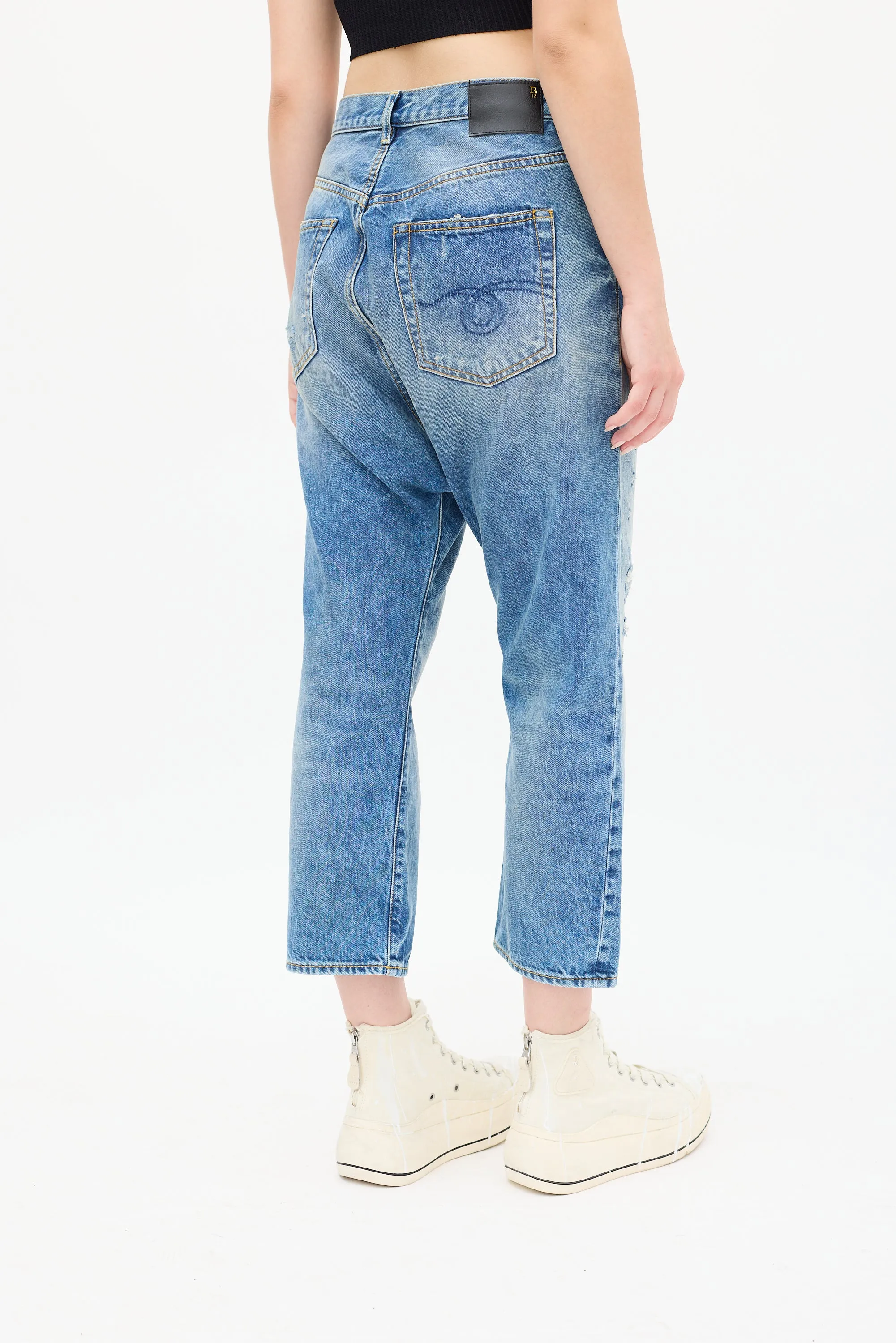 Medium Wash Bain Distressed Tailored Drop Jeans