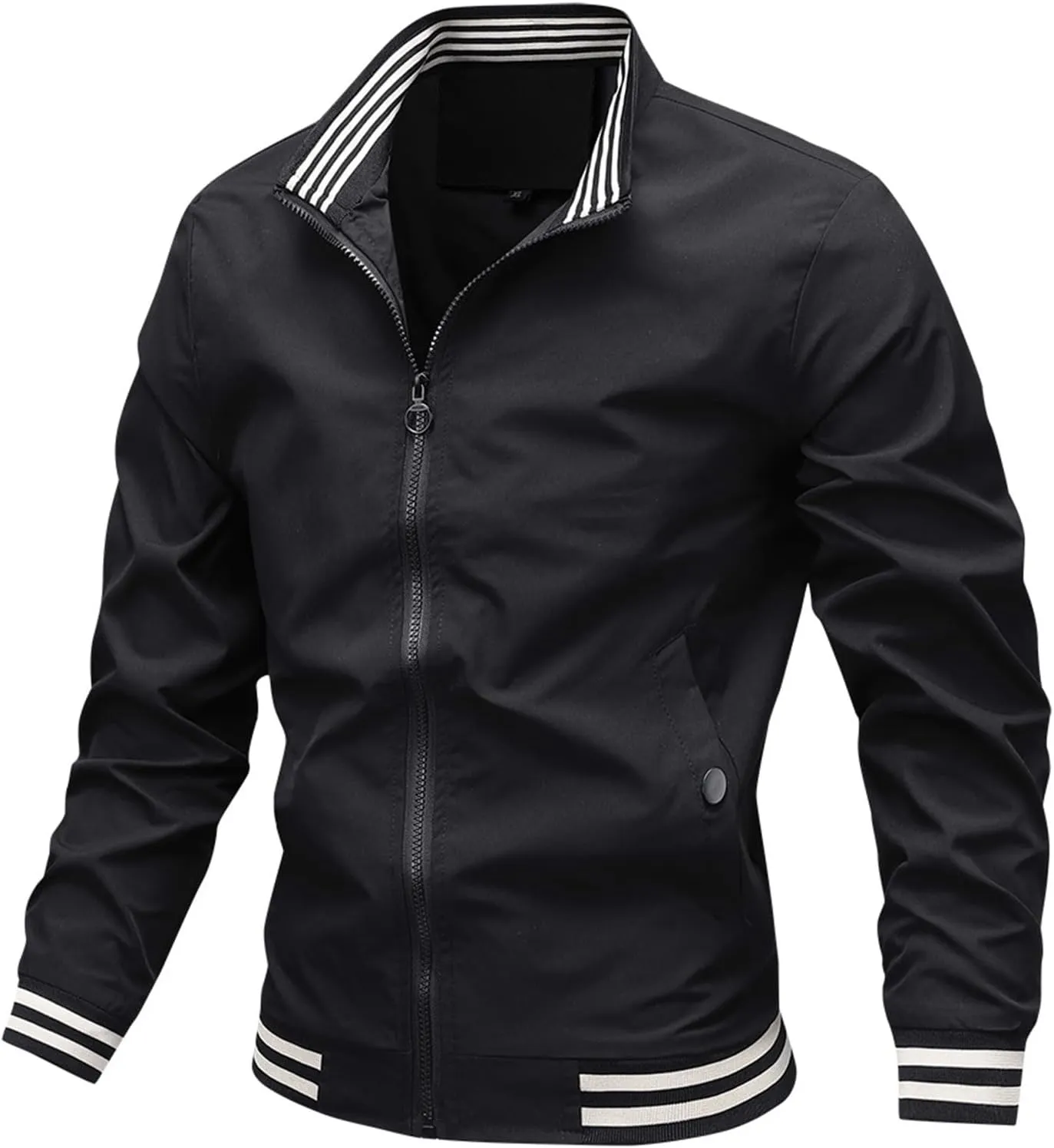 Men Light Bomber Jacket Oversize Softshell Full Zip Stand Collar Windproof Coats Hiking Travel Outwear with Pockets