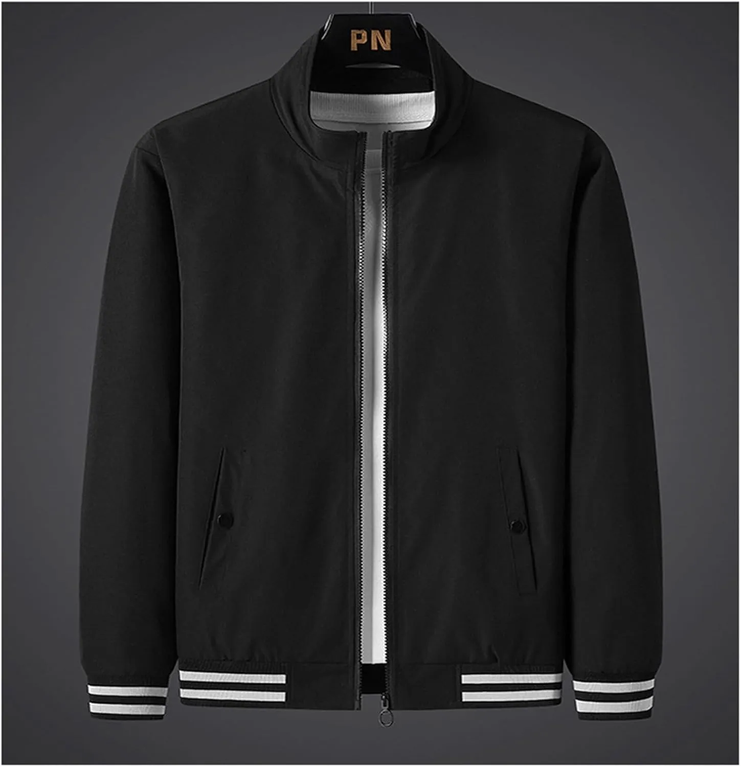 Men Light Bomber Jacket Oversize Softshell Full Zip Stand Collar Windproof Coats Hiking Travel Outwear with Pockets