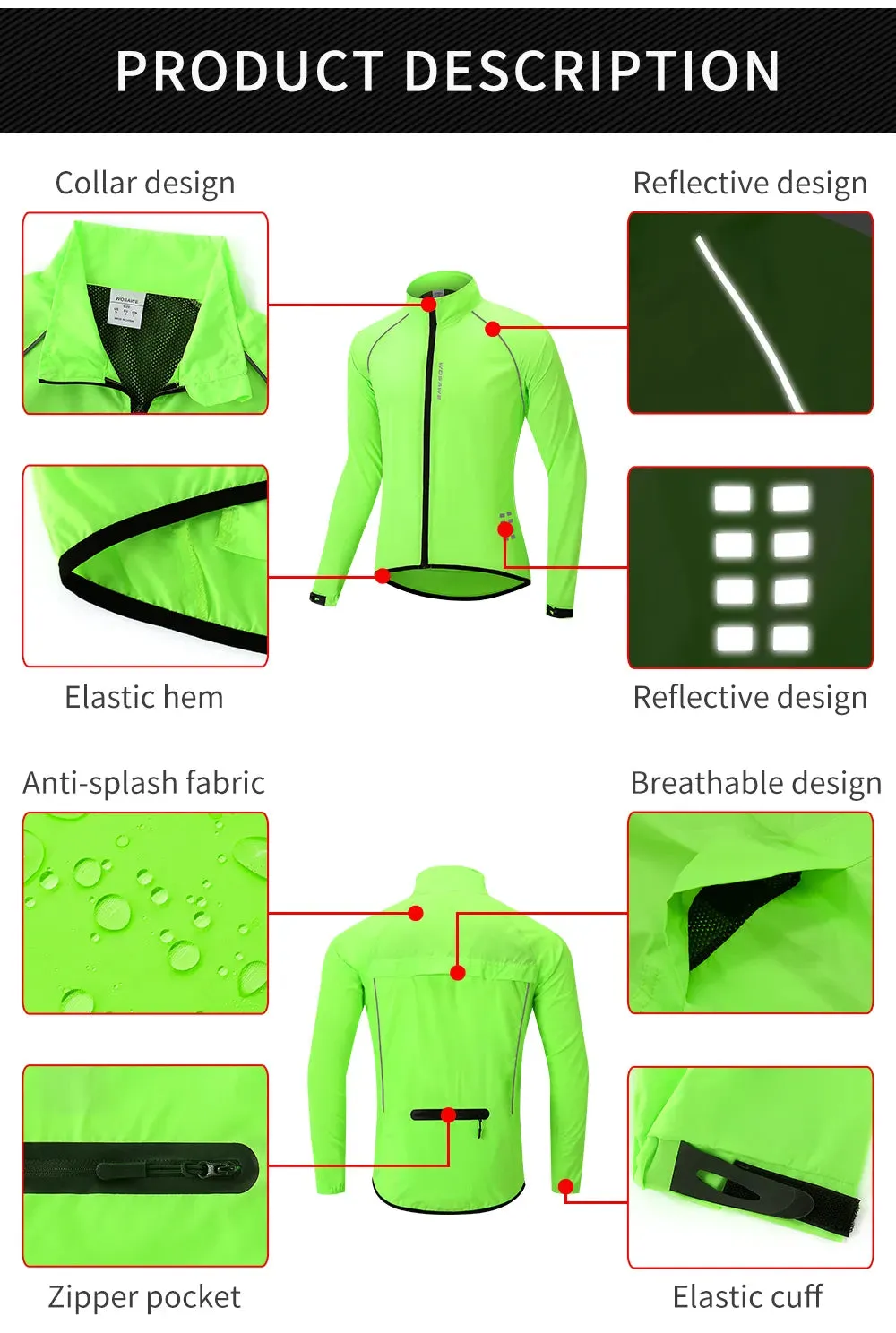 Men's Cycling Windbreaker Ultralight Reflective Windproof Jacket Men MTB Road Bike Wind Coat Long Sleeve Bicycle Clothing