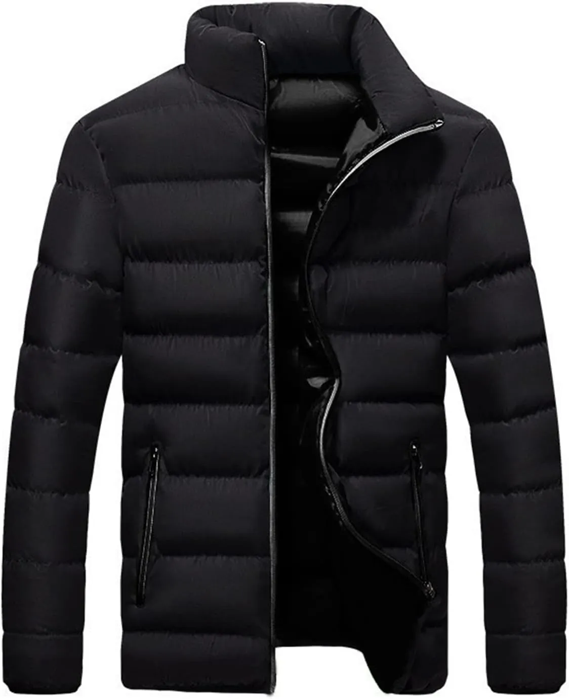 Men's Insulated Jacket Warm Coat Lightweight Puffer Jacket Down Jacket Padded Parka Autumn Winter Jacket Black 2XL