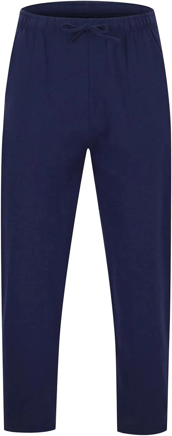 Men's Linen Pants Casual Drawstring Waist Breathable Lightweight Linen Pants Baggy Straight-Legs Trouser with Pockets