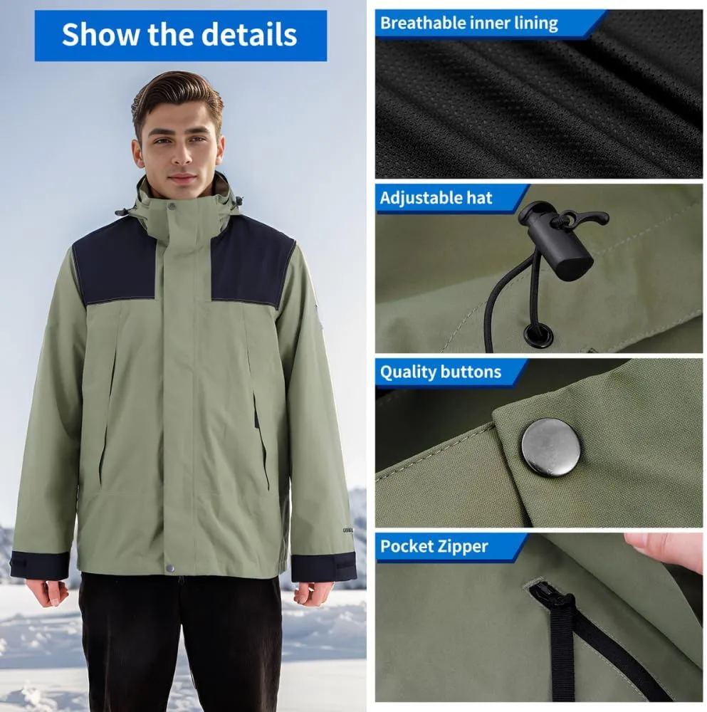 Men's Rain Jacket Outdoor Windbreaker Rain Coat Breathable Windproof Rain Suit Hooded Softshell Jacket