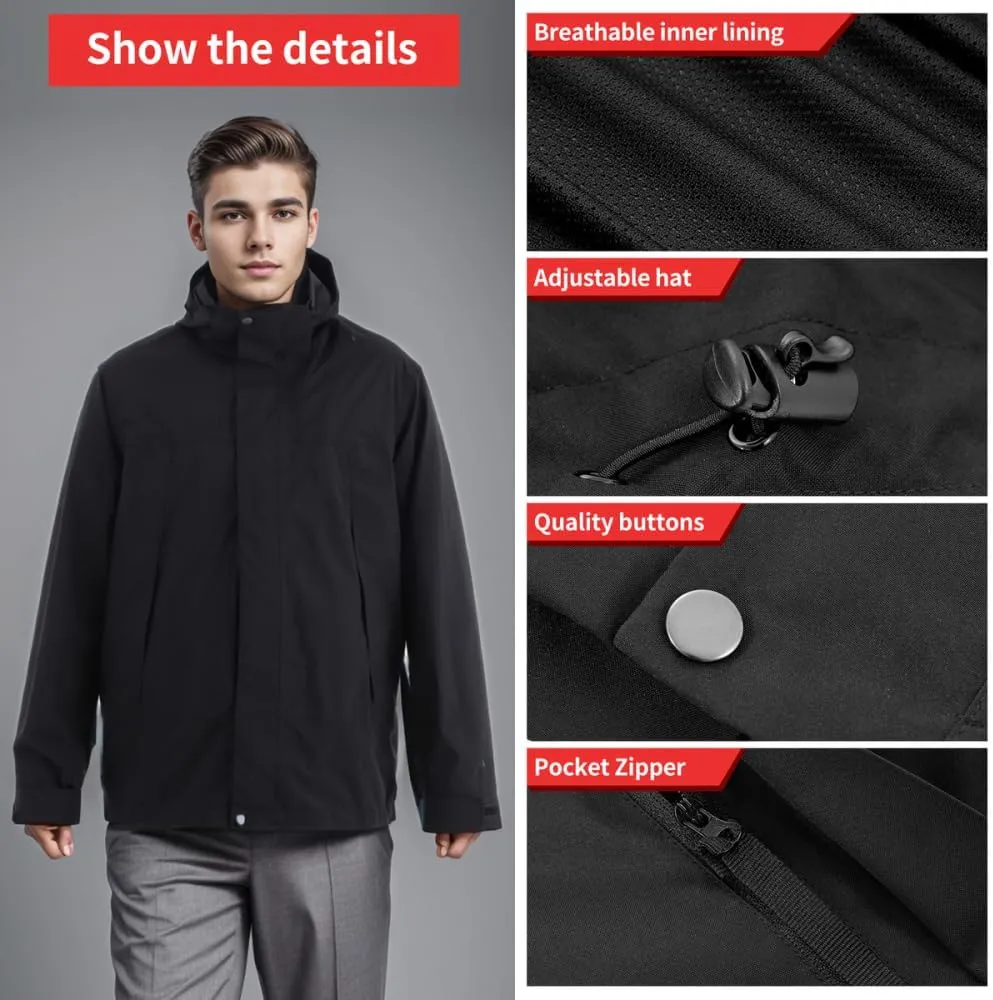 Men's Rain Jacket Outdoor Windbreaker Rain Coat Breathable Windproof Rain Suit Hooded Softshell Jacket