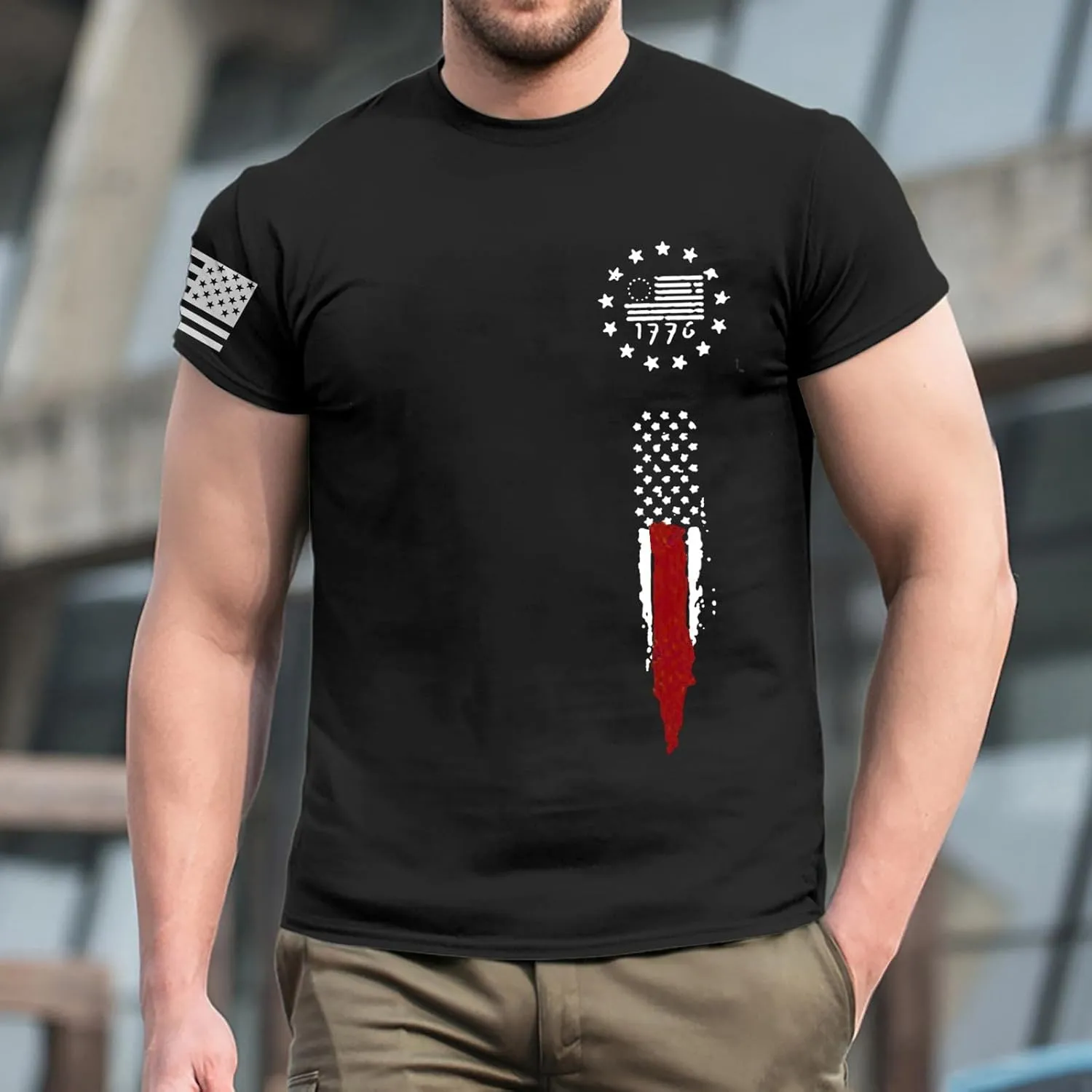 Men's Shirt Sleeve 1776 USA Flag Graphic Dry Fit Cotton Breathable T-Shirts American Shirts
