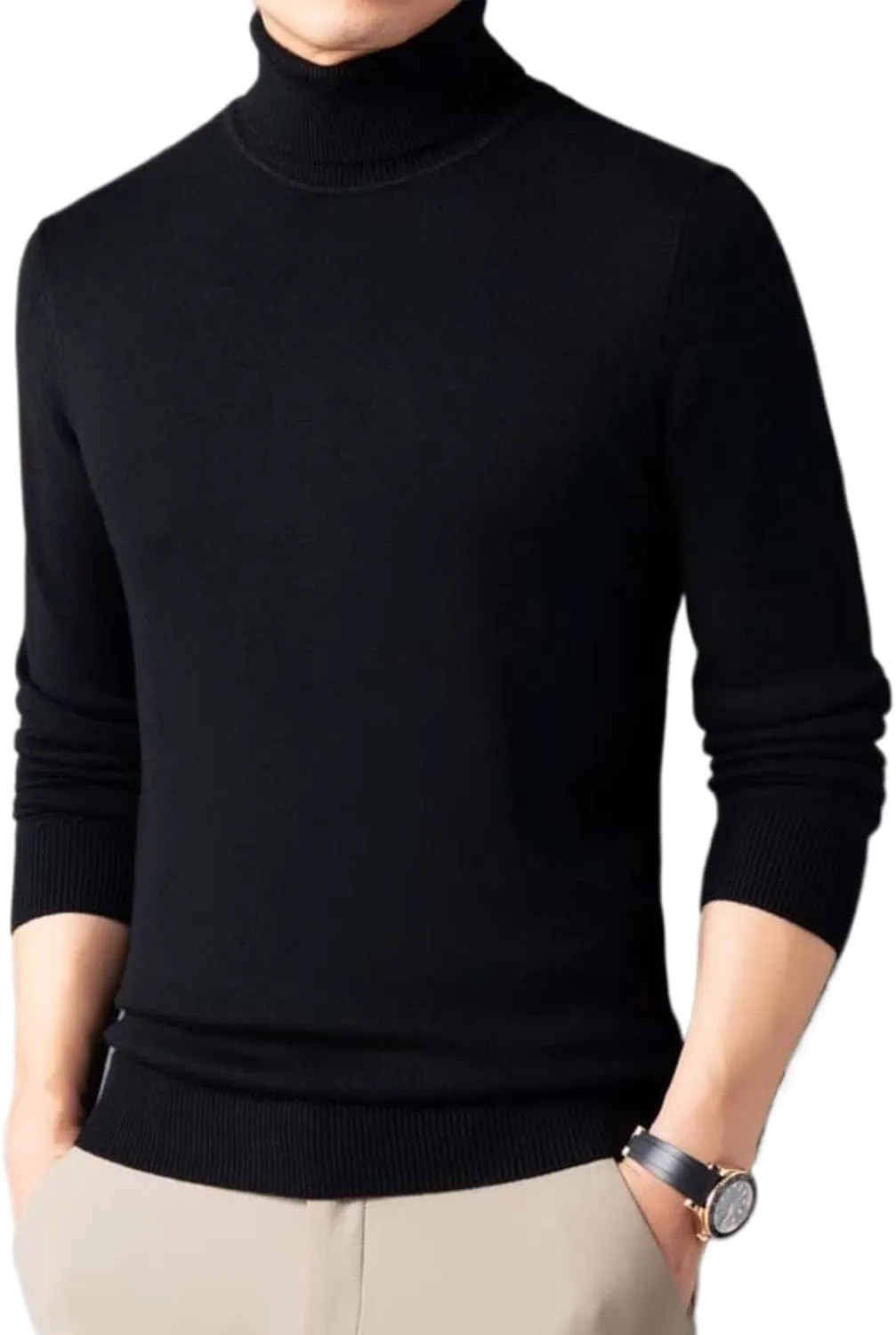 Men's Solid Color Premium Cashmere Sweater Winter Turtleneck Cashmere Sweater Soft Slim Fit Pullover Top