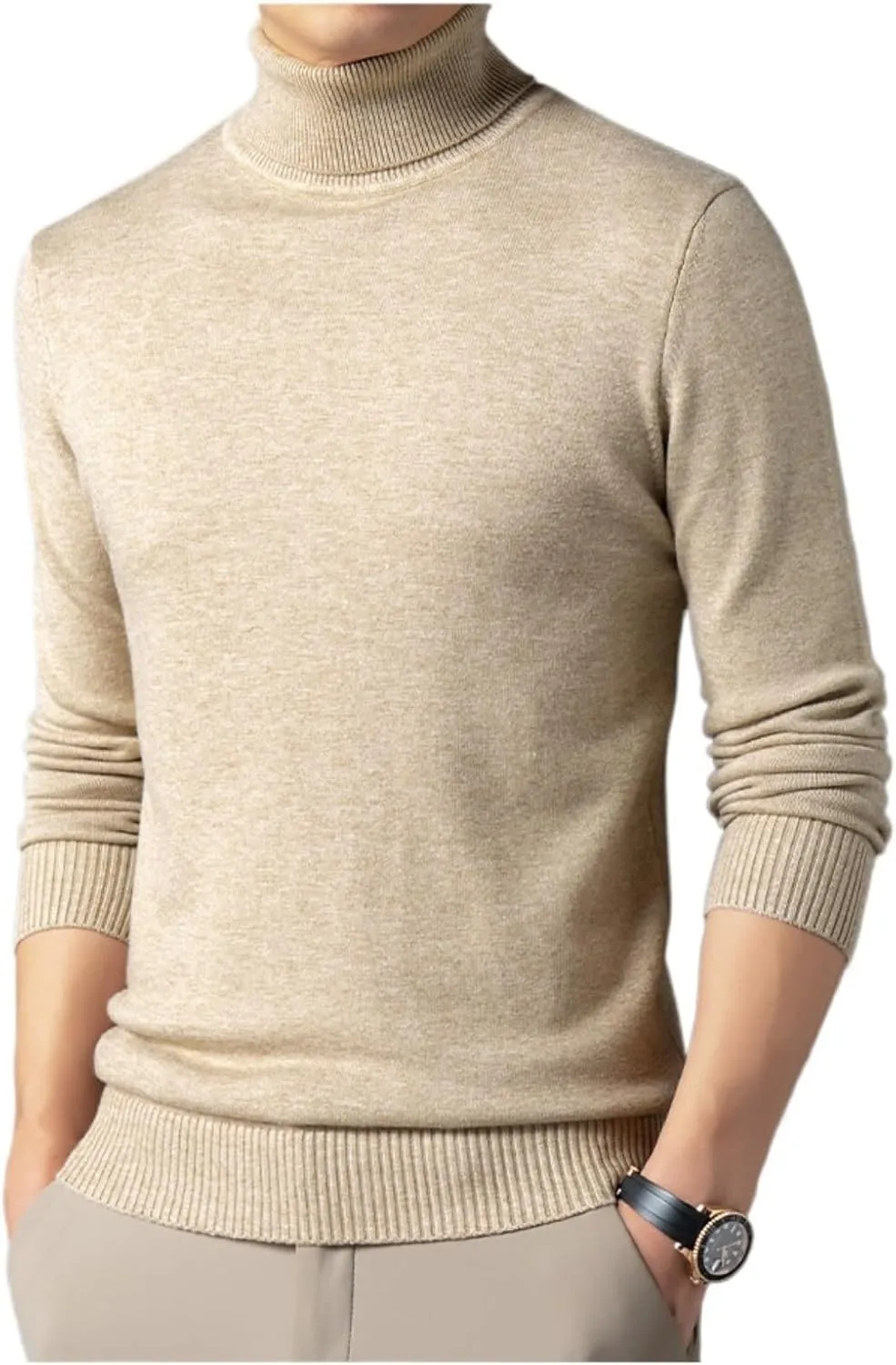 Men's Solid Color Premium Cashmere Sweater Winter Turtleneck Cashmere Sweater Soft Slim Fit Pullover Top
