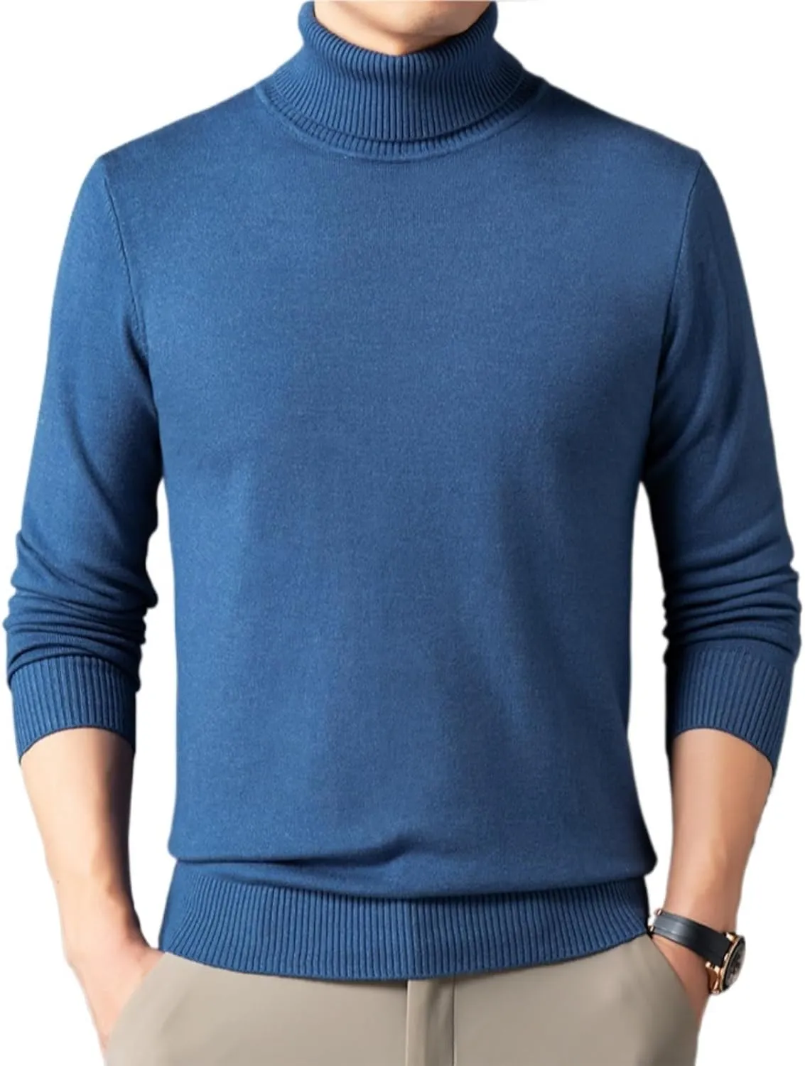 Men's Solid Color Premium Cashmere Sweater Winter Turtleneck Cashmere Sweater Soft Slim Fit Pullover Top