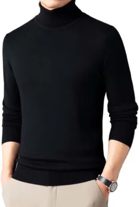 Men's Solid Color Premium Cashmere Sweater Winter Turtleneck Cashmere Sweater Soft Slim Fit Pullover Top