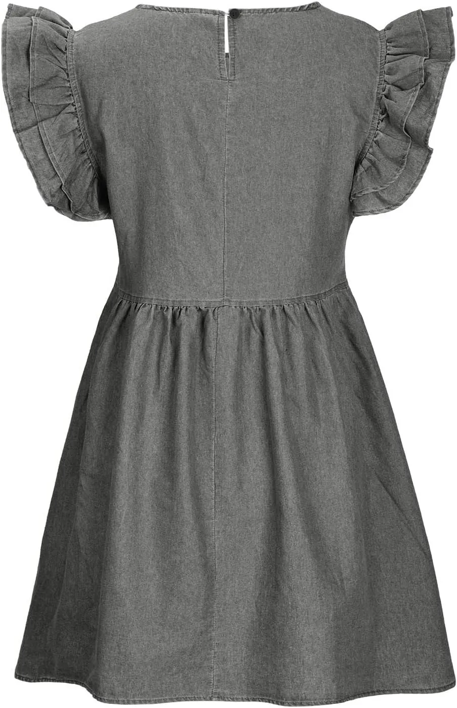 Mini Dresses for Women Solid Ruffle Sleeve Round Neck Summer Baggy Casual Dress Daily Work Comfy Sundress
