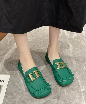 New Green Comfy Sequined Splicing Penny Loafers RI030