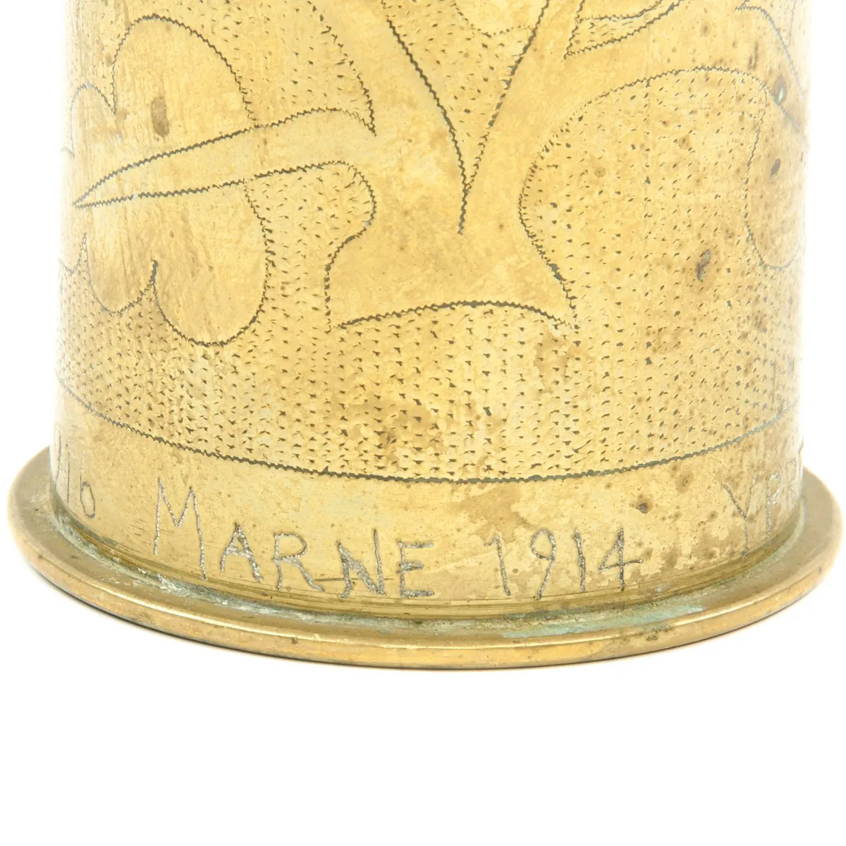 Original British WWI Named Trench Art Engraved on Captured German 77mm Artillery Shell Dated 1917