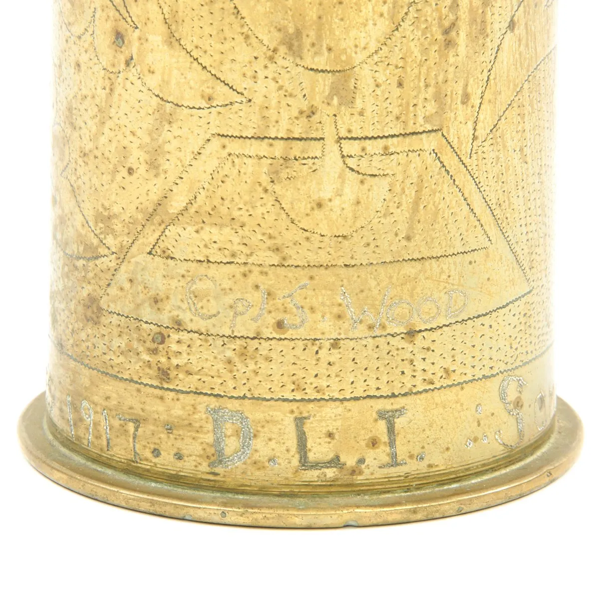 Original British WWI Named Trench Art Engraved on Captured German 77mm Artillery Shell Dated 1917