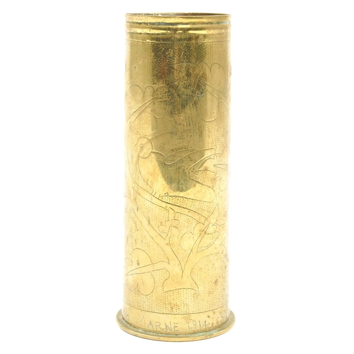 Original British WWI Named Trench Art Engraved on Captured German 77mm Artillery Shell Dated 1917