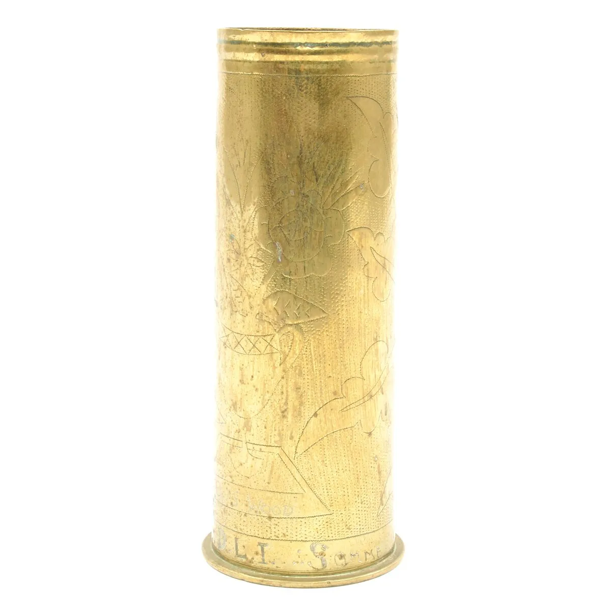 Original British WWI Named Trench Art Engraved on Captured German 77mm Artillery Shell Dated 1917