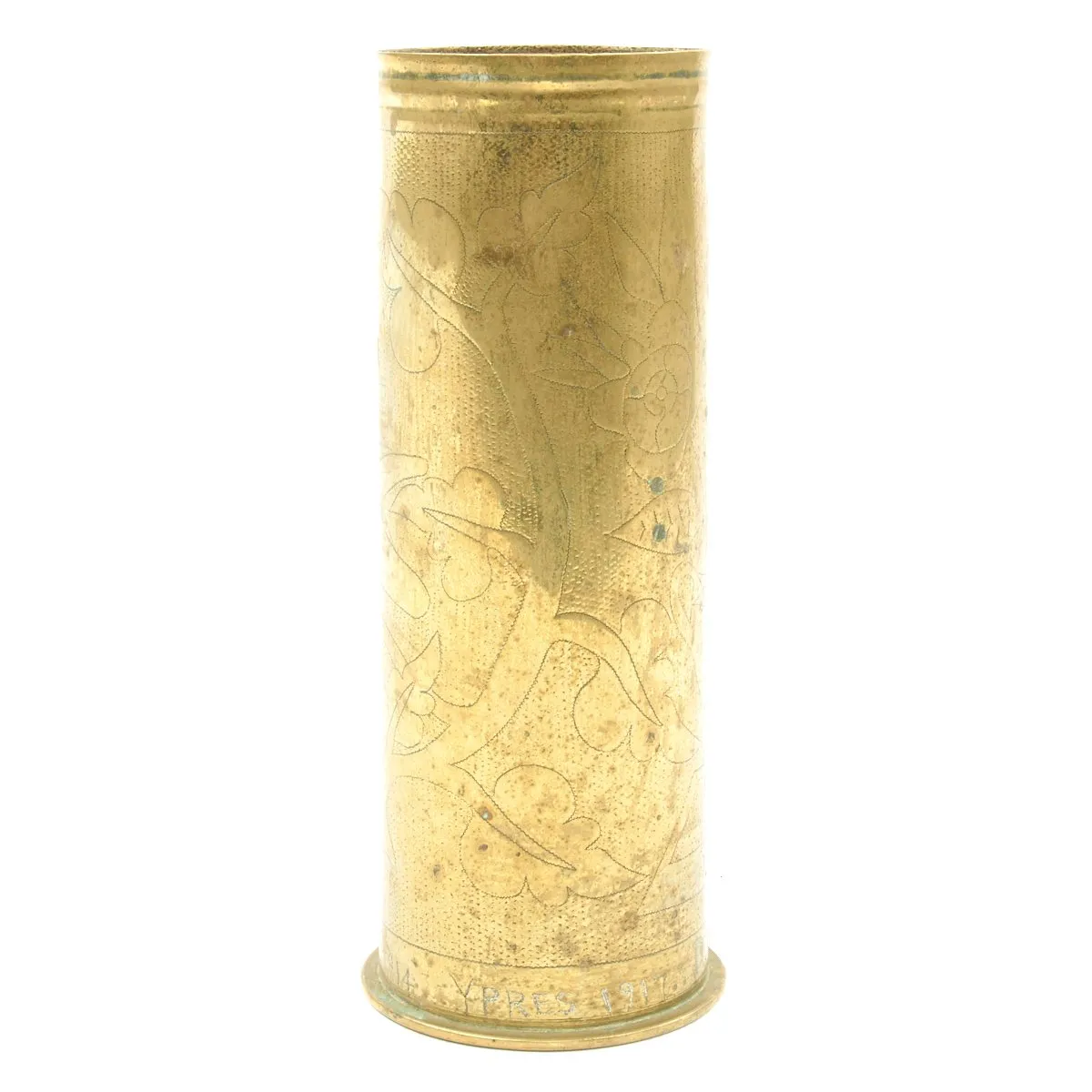 Original British WWI Named Trench Art Engraved on Captured German 77mm Artillery Shell Dated 1917