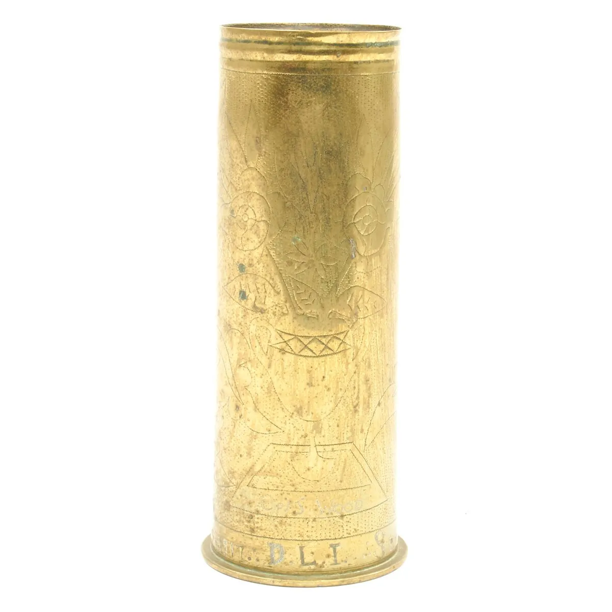 Original British WWI Named Trench Art Engraved on Captured German 77mm Artillery Shell Dated 1917