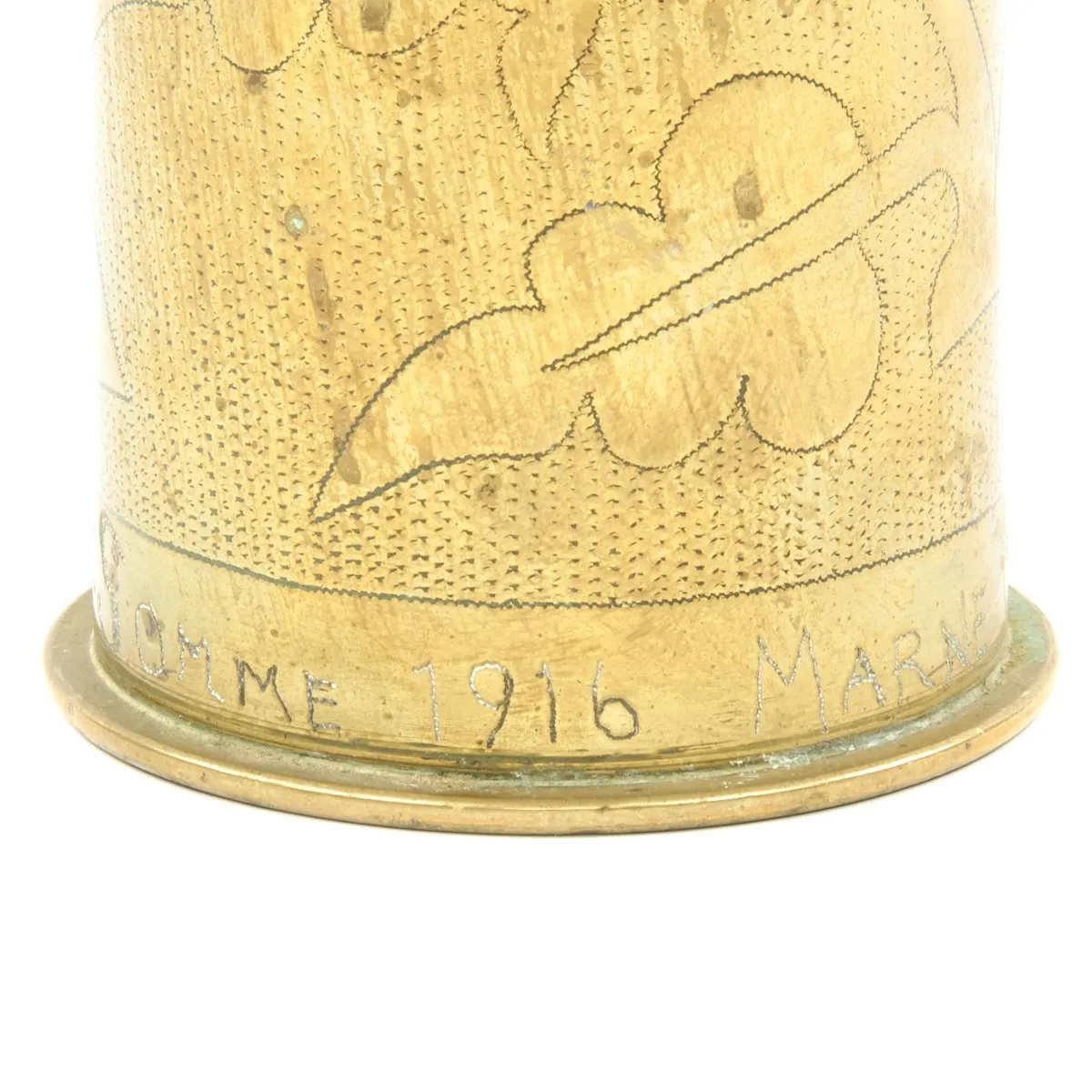 Original British WWI Named Trench Art Engraved on Captured German 77mm Artillery Shell Dated 1917
