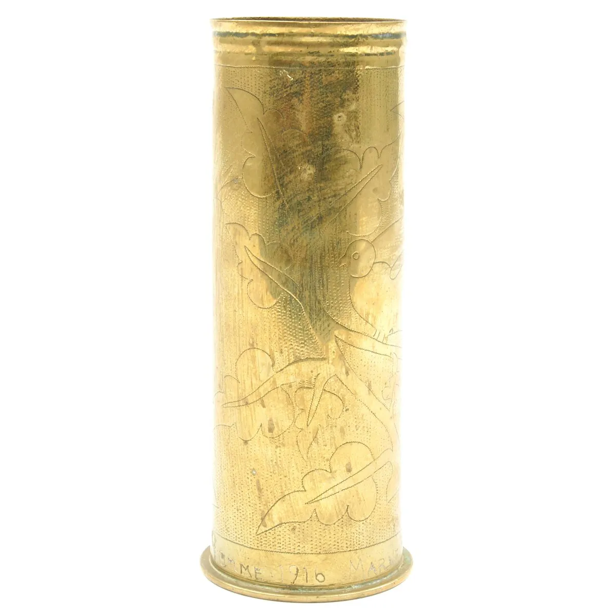 Original British WWI Named Trench Art Engraved on Captured German 77mm Artillery Shell Dated 1917