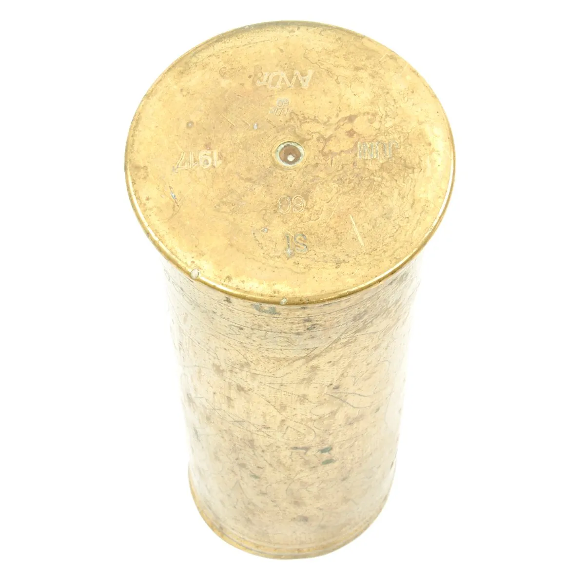 Original British WWI Named Trench Art Engraved on Captured German 77mm Artillery Shell Dated 1917