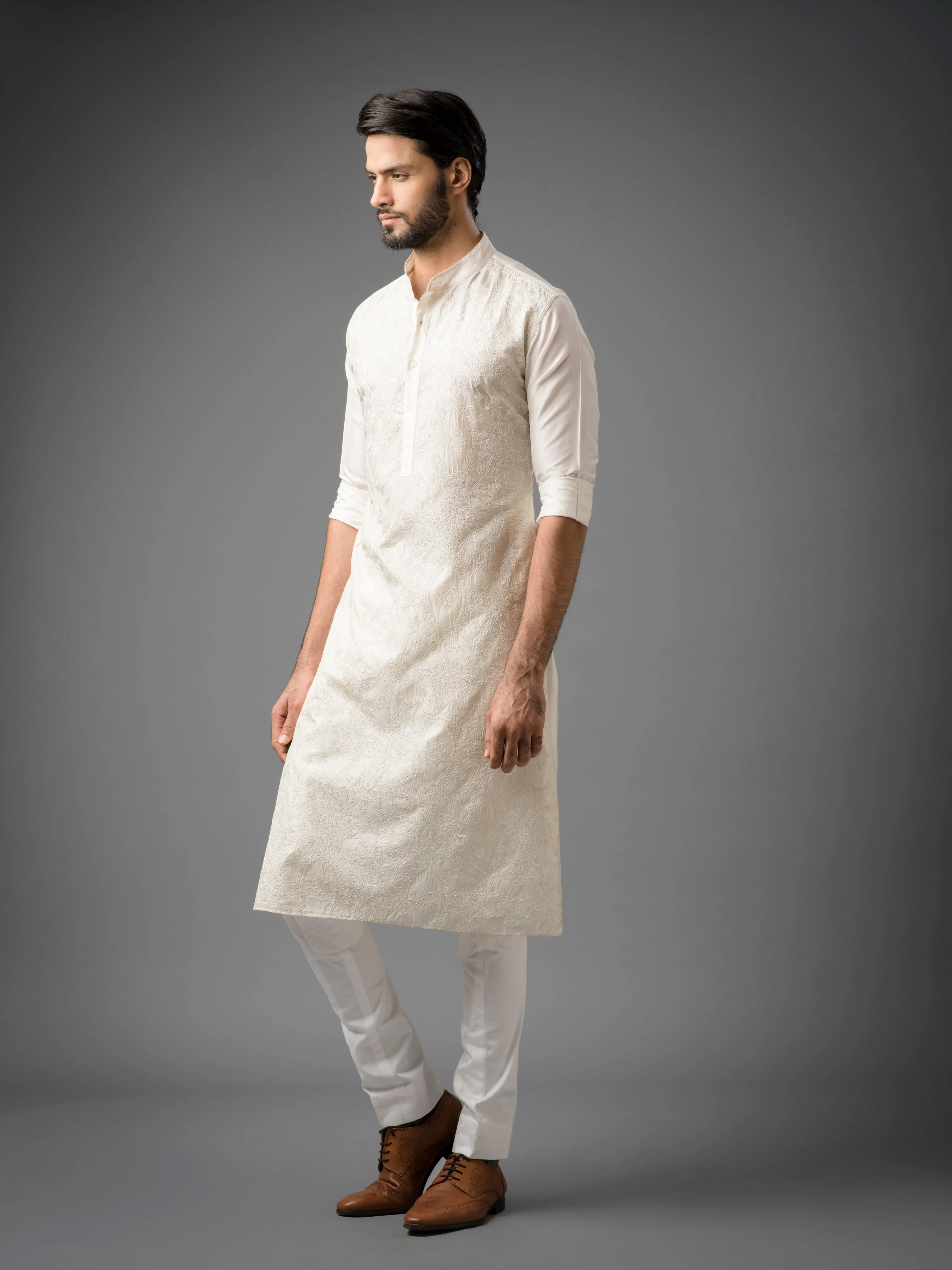 PARISIAN CREAM EMBROIDERED KURTA