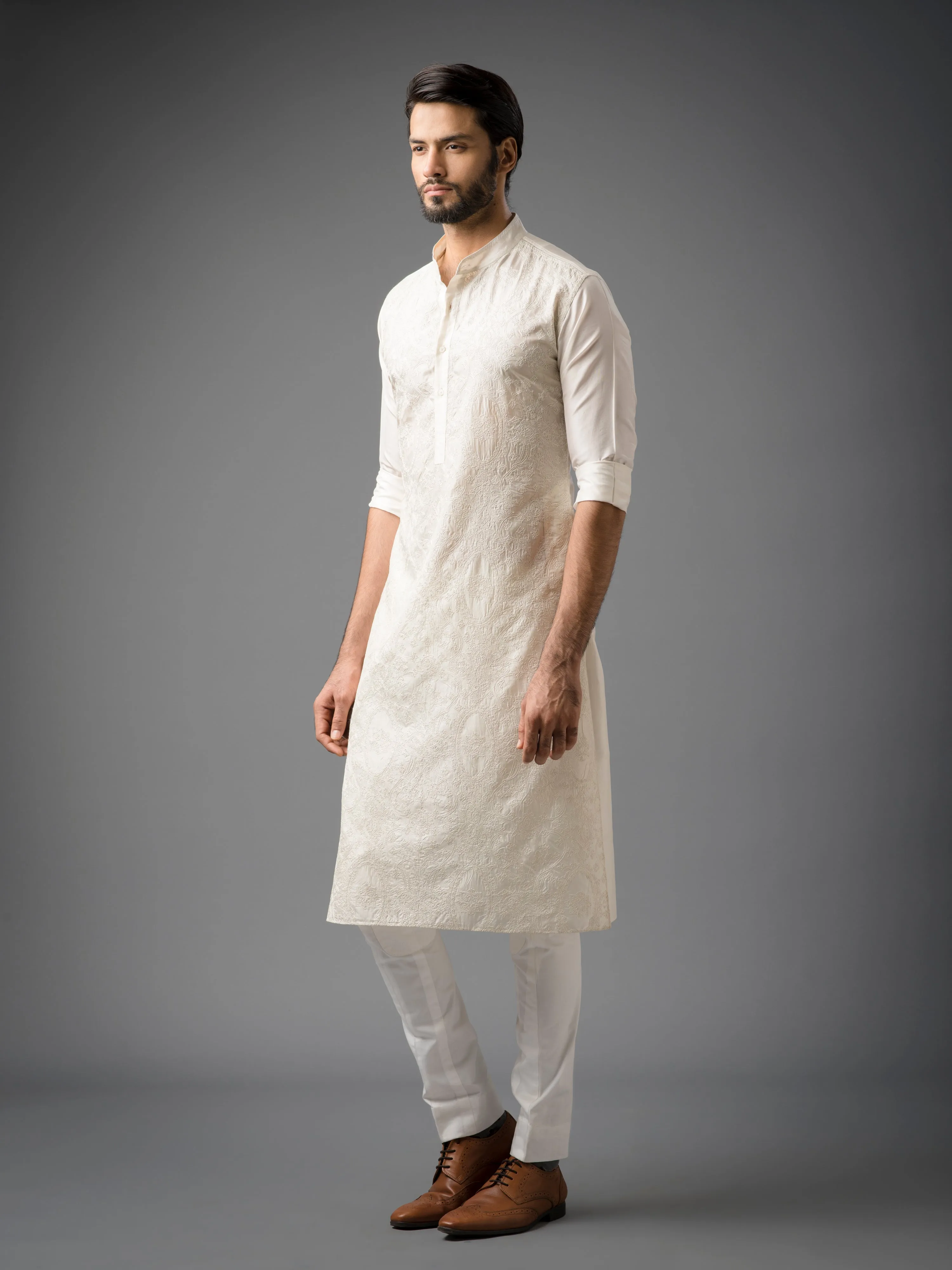 PARISIAN CREAM EMBROIDERED KURTA