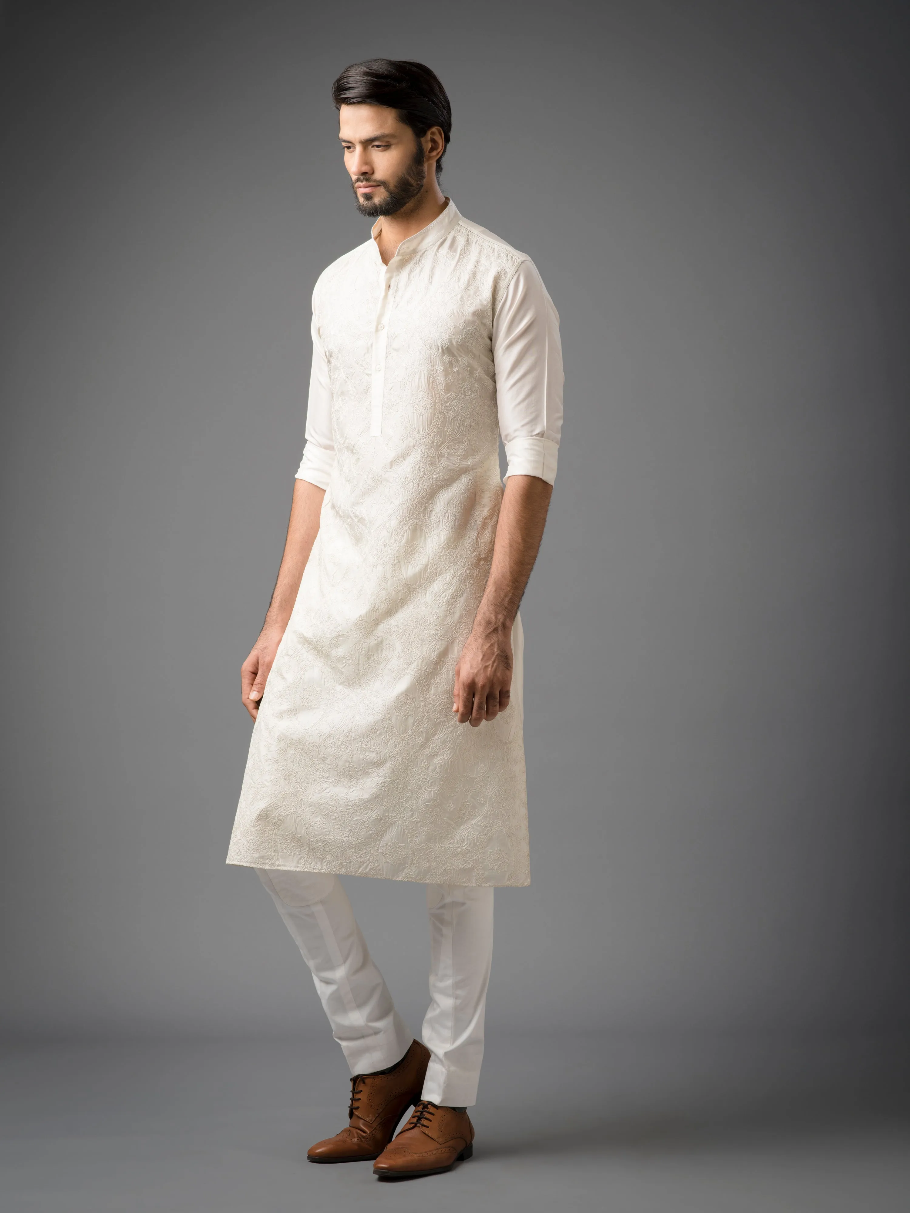PARISIAN CREAM EMBROIDERED KURTA