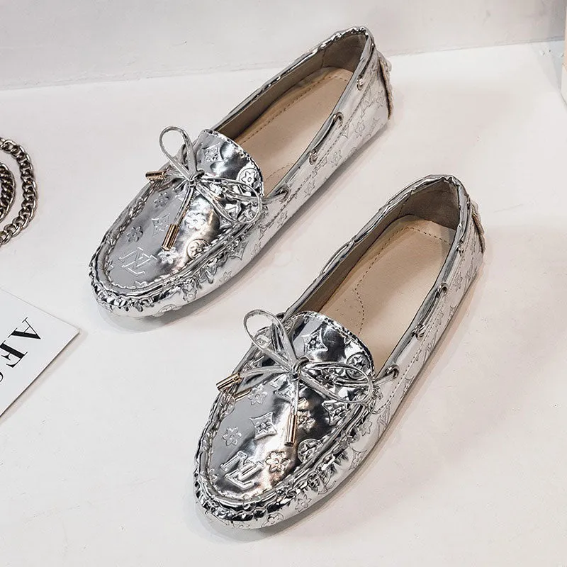 Patent Leather Round Head Bright Comfy Women's Loafer
