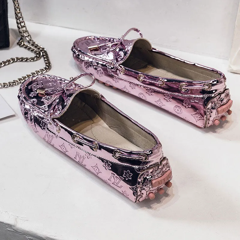 Patent Leather Round Head Bright Comfy Women's Loafer