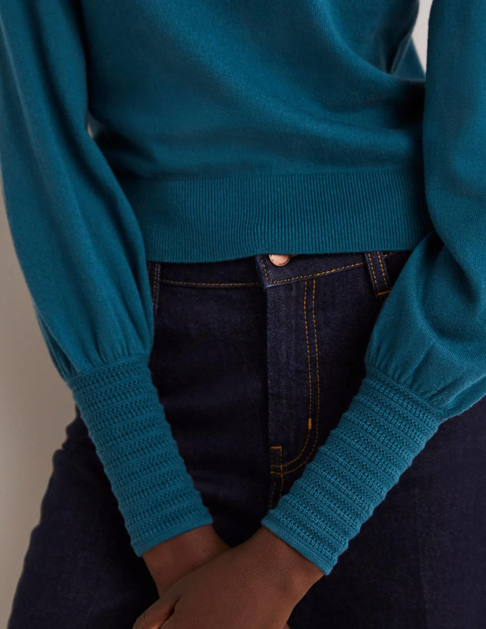 Pointelle-Detailed Jumper-Baltic Blue
