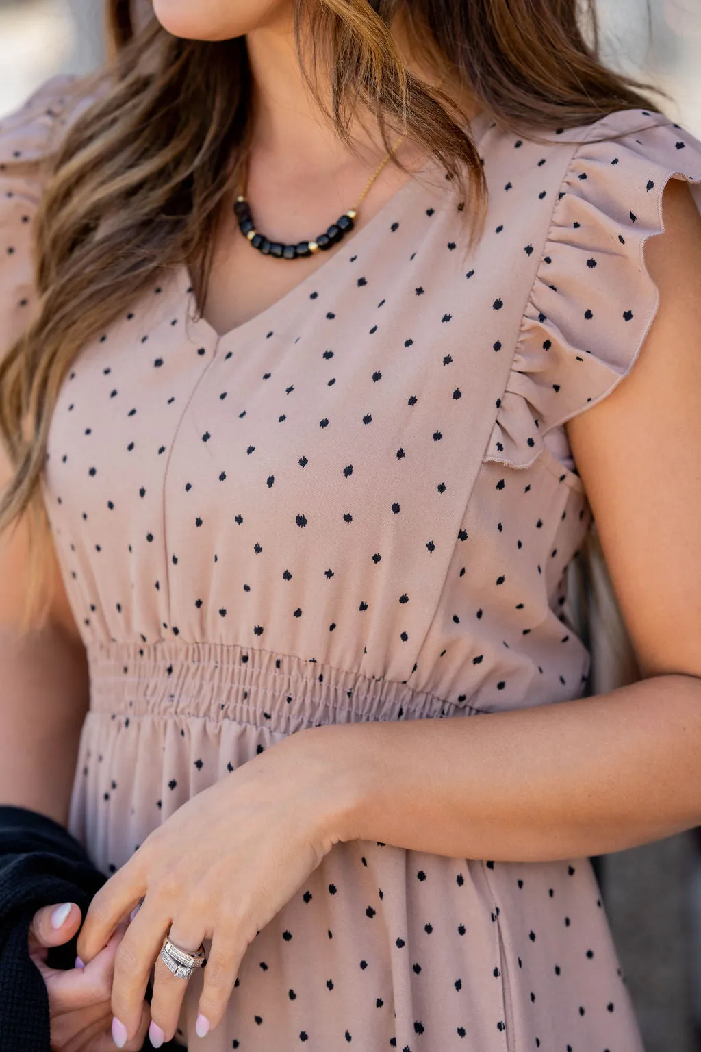 Polka Dottie Ruffle Trim Midi Dress