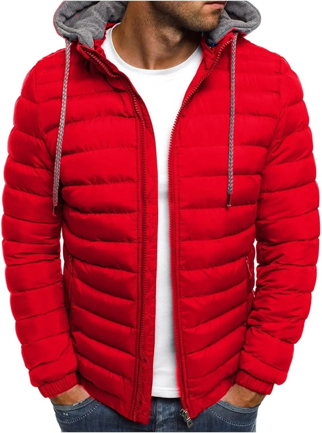Puffer Jacket Men Lightweight Winter Coats Packable Hooded Down Jacket Outdoor Work Outwear Cold Weather Work Clothes