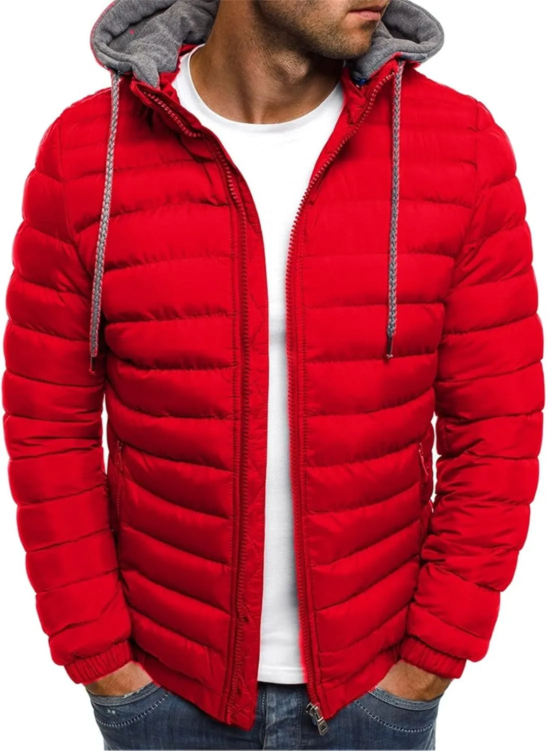 Puffer Jacket Men Lightweight Winter Coats Packable Hooded Down Jacket Outdoor Work Outwear Cold Weather Work Clothes