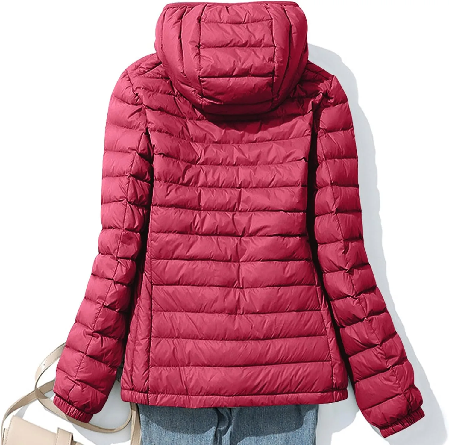 Quilted Jacket Womens With Detachable Hood 2024 Ultra Light Weight Zipper Long Sleeve Down Coat Winter Puffer Jackets