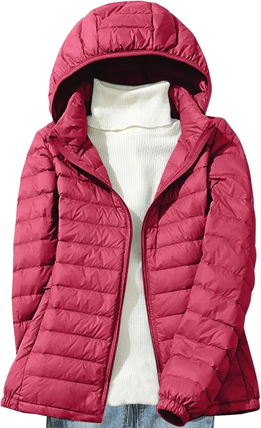 Quilted Jacket Womens With Detachable Hood 2024 Ultra Light Weight Zipper Long Sleeve Down Coat Winter Puffer Jackets