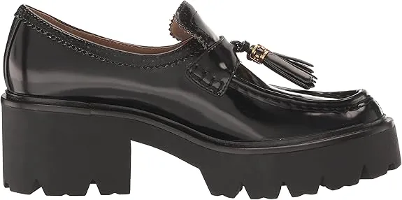 Sam Edelman Meela Black Leather Slip On Rounded Toe Chunky Heeled Fashion Loafer
