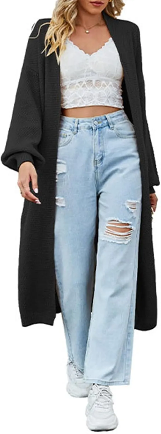 SEMATOMALA Women's Open Front Knit Trench Coat Oversized Long Cardigan Sweater Long Sleeve Fall Duster Coat