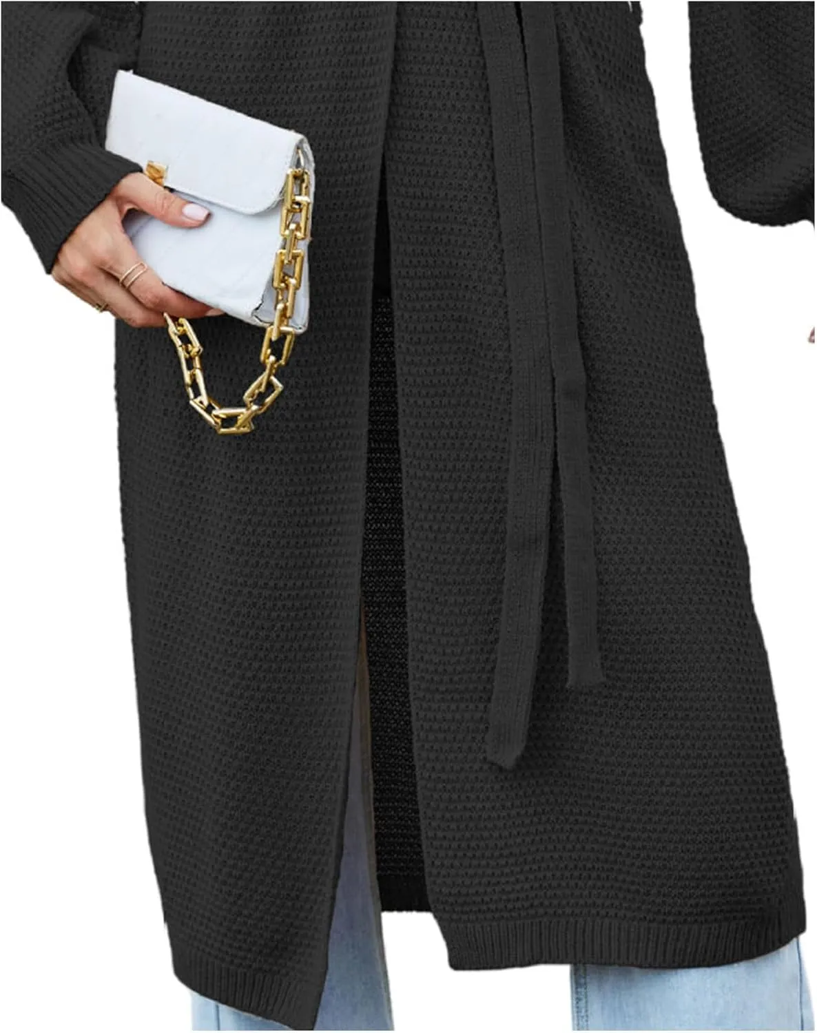 SEMATOMALA Women's Open Front Knit Trench Coat Oversized Long Cardigan Sweater Long Sleeve Fall Duster Coat
