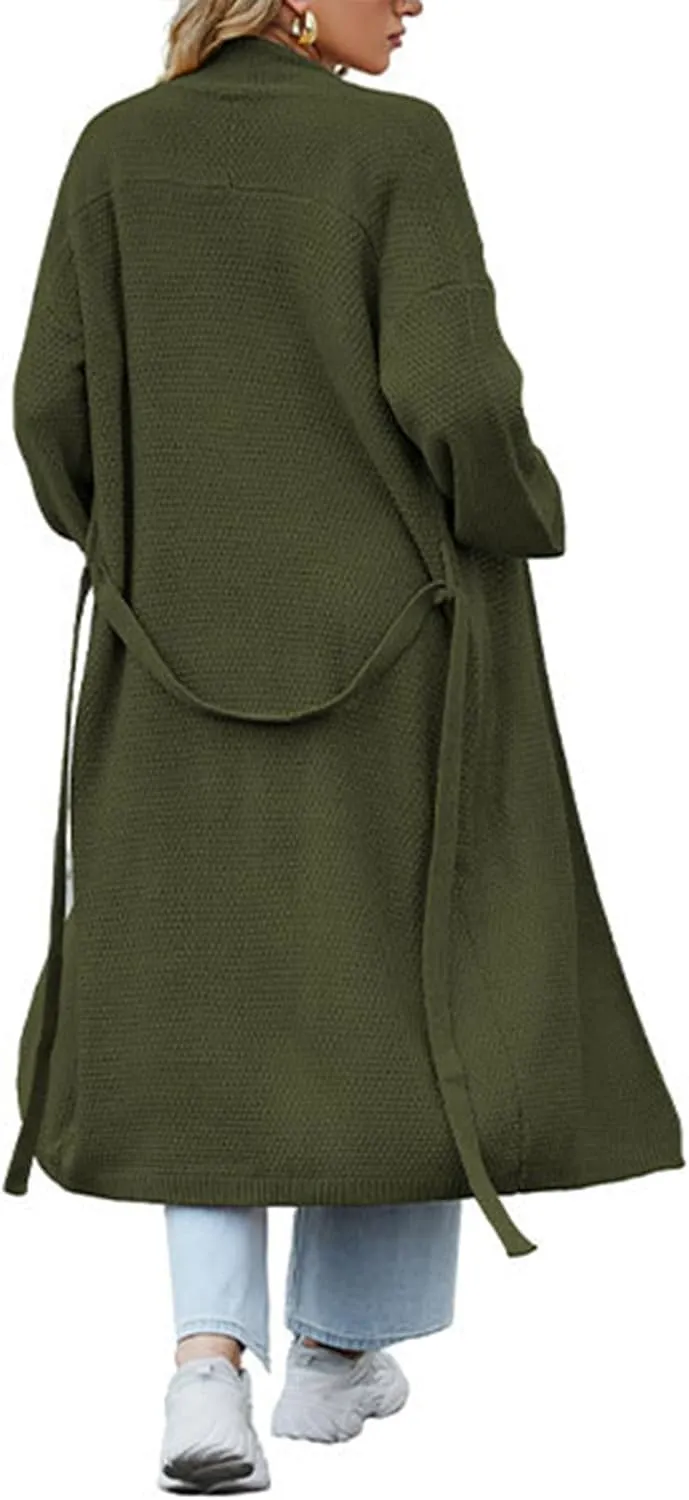 SEMATOMALA Women's Open Front Knit Trench Coat Oversized Long Cardigan Sweater Long Sleeve Fall Duster Coat