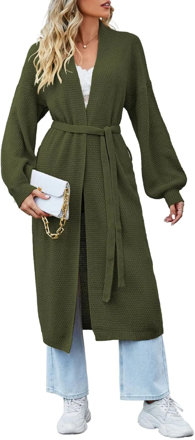 SEMATOMALA Women's Open Front Knit Trench Coat Oversized Long Cardigan Sweater Long Sleeve Fall Duster Coat