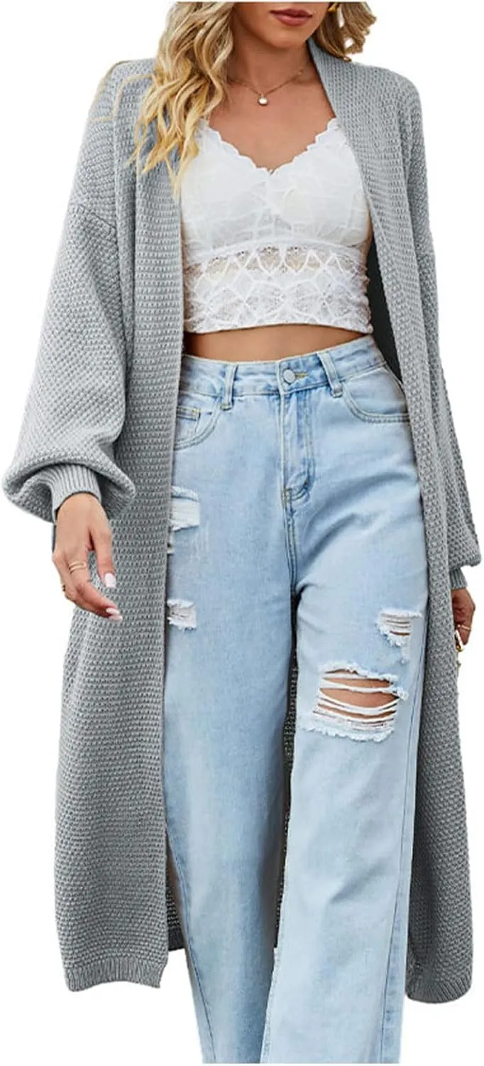 SEMATOMALA Women's Open Front Knit Trench Coat Oversized Long Cardigan Sweater Long Sleeve Fall Duster Coat
