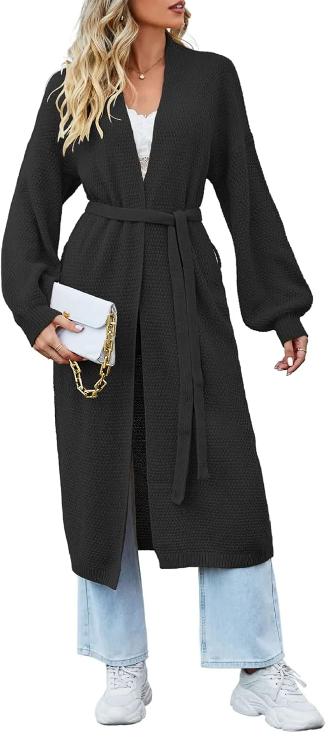SEMATOMALA Women's Open Front Knit Trench Coat Oversized Long Cardigan Sweater Long Sleeve Fall Duster Coat